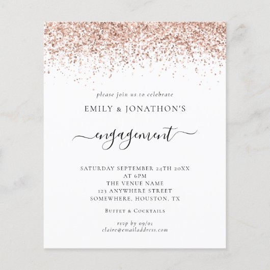 Budget Roos Gold Glitter Engagement Party nodigt u (Voorkant)