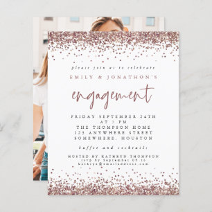 Budget Roos Gold Glitter Foto Verloving Uitnodigen