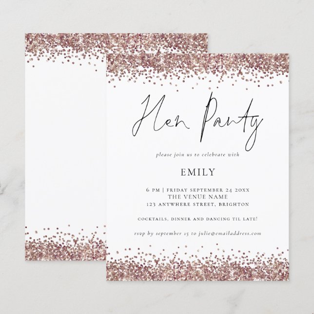 Budget Roos Gold Glitter Hen Party (Voorkant / Achterkant)