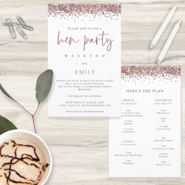 Budget Roos Gold Glitter Hen Party Weekend Invite (Creator heeft geüpload)