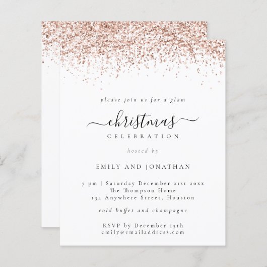 Budget Roos Gold Glitter-kerstfeest Uitnodigen (Voorkant / Achterkant)