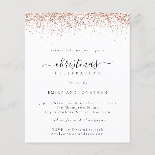 Budget Roos Gold Glitter-kerstfeest Uitnodigen (Voorkant)