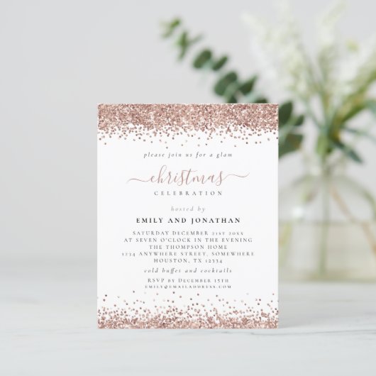 Budget Roos Gold Glitter-kerstfeest Uitnodigen (Staand voorkant)