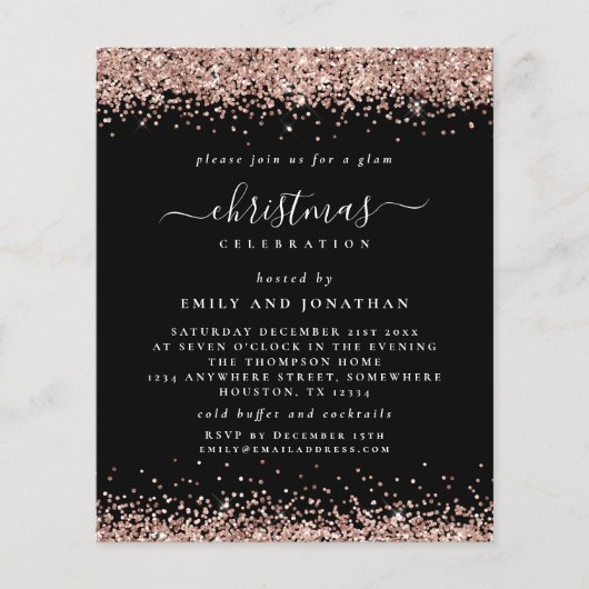 Budget Roos Gold Glitter-kerstmis - uitnodiging (Voorkant)