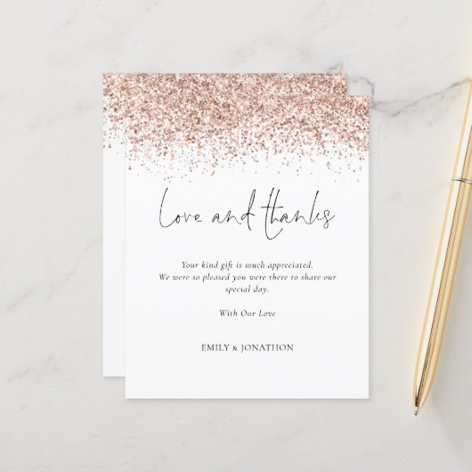 Budget Roos Gold Glitter Love and Bedankt Weddensc (Voorkant / Achterkant in situ)