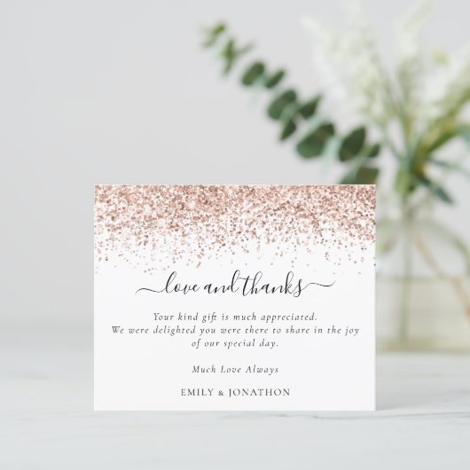 Budget Roos Gold Glitter Love and Bedankt Weddensc (Staand voorkant)