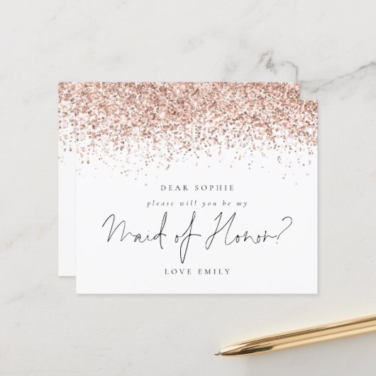 Budget Roos Gold Glitter - Maid of Honor Request (Voorkant / Achterkant in situ)