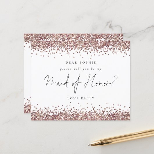 Budget Roos Gold Glitter - Maid of Honor Request (Voorkant / Achterkant in situ)