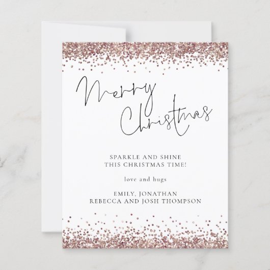 Budget Roos Gold Glitter Merry Kerstmis Kaart (Voorkant)