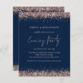 BUDGET Roos Gold Glitter Navy Avond Uitnodiging (Voorkant / Achterkant)