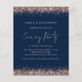 BUDGET Roos Gold Glitter Navy Avond Uitnodiging (Voorkant)