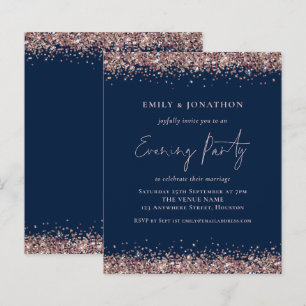 BUDGET Roos Gold Glitter Navy Avond Uitnodiging