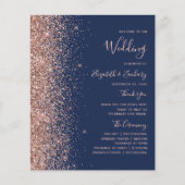 Budget Roos Gold Glitter Navy Blue Wedding Program (Voorkant)