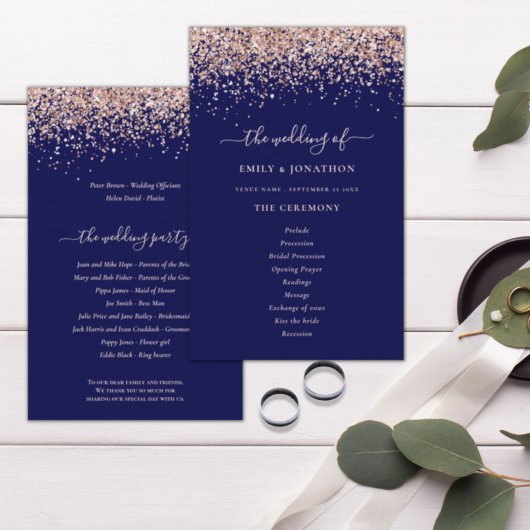 Budget Roos Gold Glitter Navy Blue Wedding Program