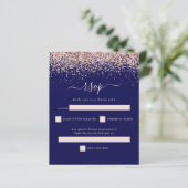 Budget Roos Gold Glitter Navy Blush Wedding RSVP (Staand voorkant)