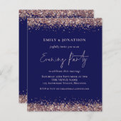 BUDGET Roos Gold Glitter Navy Evening Party nodigt (Voorkant / Achterkant)