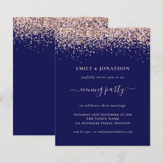 Budget Roos Gold Glitter Navy Evening Wedding (Voorkant / Achterkant)