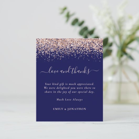 Budget Roos Gold Glitter Photo Navy Weddenschappen (Staand voorkant)