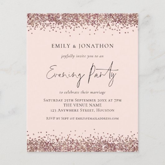 BUDGET Roos Gold Glitter Pink Evitation Invitation (Voorkant)