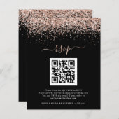 Budget Roos Gold Glitter QR Black Weddenschap RSVP (Voorkant / Achterkant)