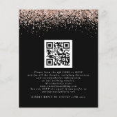 Budget Roos Gold Glitter QR Black Wedding Invite (Achterkant)