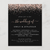 Budget Roos Gold Glitter QR Black Wedding Invite (Voorkant)
