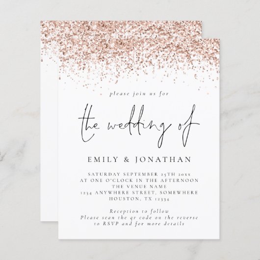 Budget Roos Gold Glitter QR Code Weddenschap Uitno (Voorkant / Achterkant)