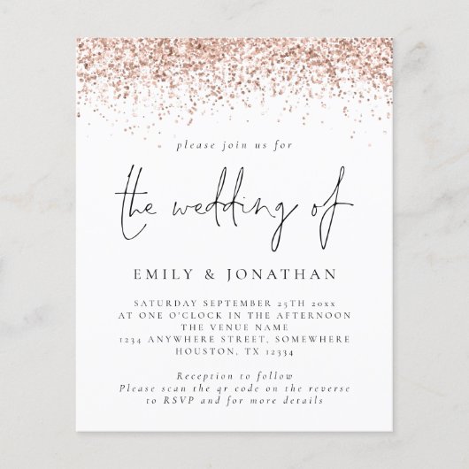 Budget Roos Gold Glitter QR Code Weddenschap Uitno (Voorkant)