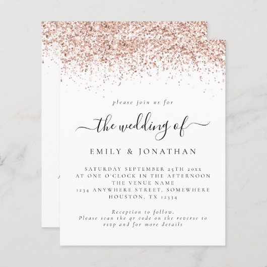 Budget Roos Gold Glitter QR Code Weddenschap Uitno (Voorkant / Achterkant)