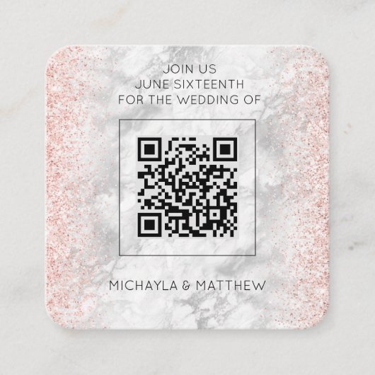 Budget Roos Gold Glitter QR Code Weddenschap Uitno Vierkante Visitekaartje (Voorkant)