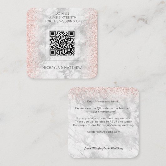 Budget Roos Gold Glitter QR Code Weddenschap Uitno Vierkante Visitekaartje (Voorkant / Achterkant)