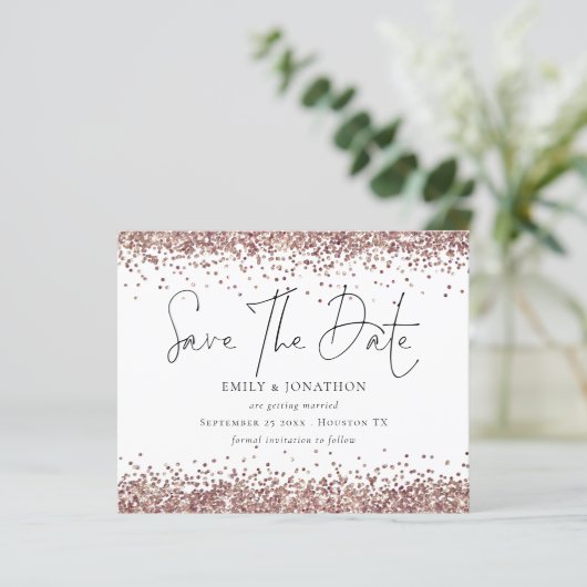 Budget Roos Gold Glitter QR Code Weduwsdatum (Staand voorkant)