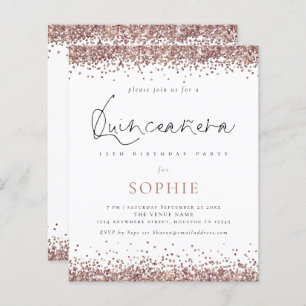 Budget Roos Gold Glitter Quinceanera Party Invite