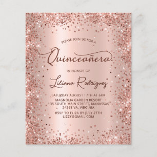 Budget Roos Gold Glitter Quinceanera Uitnodiging