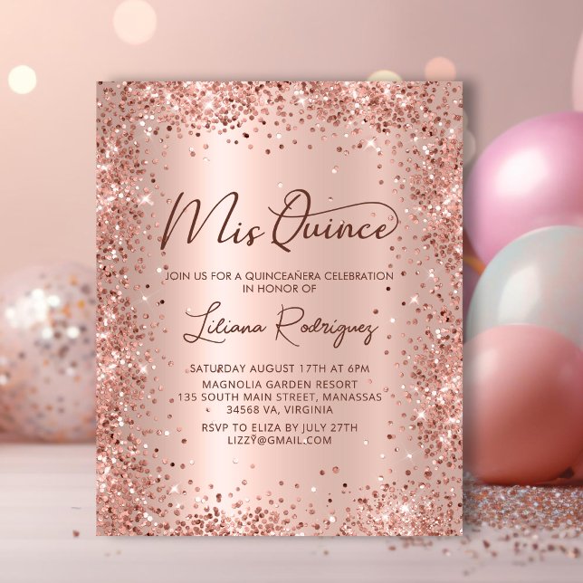Budget Roos Gold Glitter Quinceanera Uitnodiging (Creator heeft geüpload)