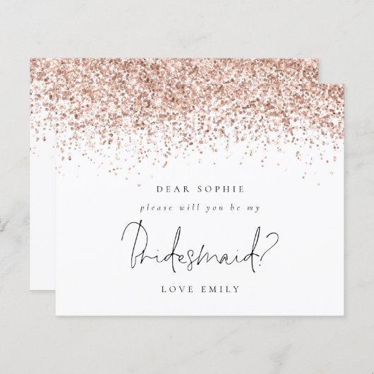 Budget Roos Gold Glitter Script Bridesmaid Request (Voorkant / Achterkant)