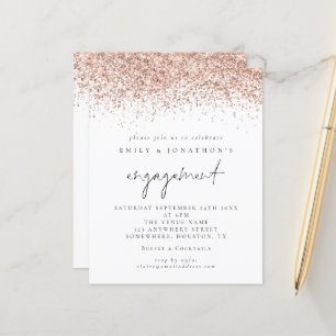 Budget Roos Gold Glitter Script Verloving Uitnodig