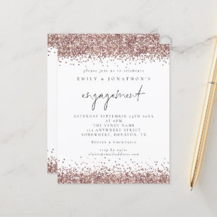 Budget Roos Gold Glitter Script Verloving Uitnodig