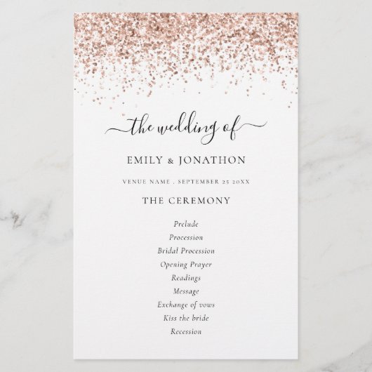 Budget Roos Gold Glitter Script Weddenprogramma (Voorkant)