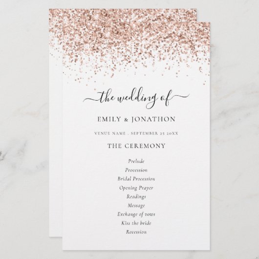 Budget Roos Gold Glitter Script Weddenprogramma (Voorkant / Achterkant)