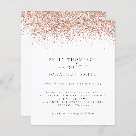 Budget Roos Gold Glitter Script Weddenschap (Voorkant / Achterkant)