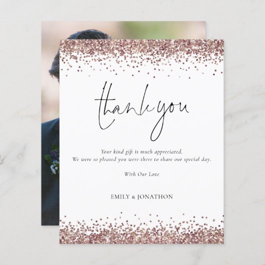 Budget Roos Gold Glitter Script Weddenschap Dank u (Voorkant / Achterkant)