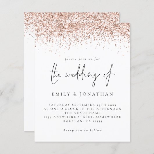 Budget Roos Gold Glitter Script Weddenschappen Uit (Voorkant / Achterkant)