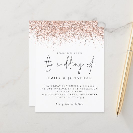 Budget Roos Gold Glitter Script Weddenschappen Uit (Voorkant / Achterkant in situ)
