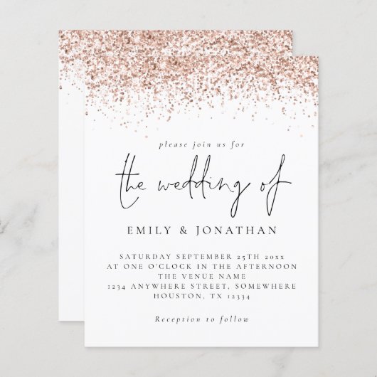 Budget Roos Gold Glitter Script Weddenschappen Uit (Voorkant / Achterkant)