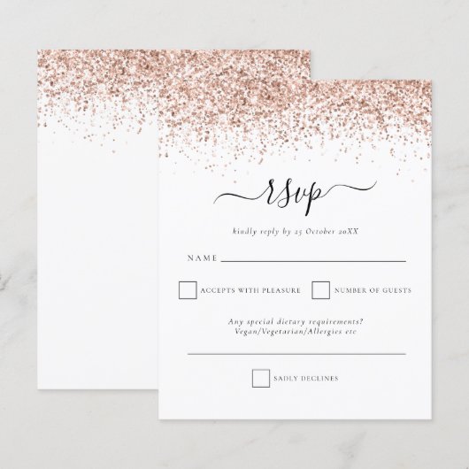 Budget Roos Gold Glitter script Wedding RSVP (Voorkant / Achterkant)