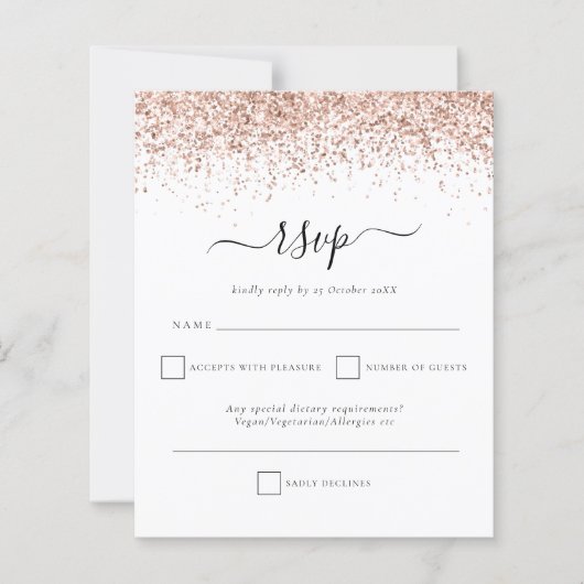 Budget Roos Gold Glitter script Wedding RSVP (Voorkant)