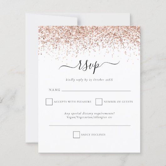 Budget Roos Gold Glitter Script Weduwschap RSVP (Voorkant)