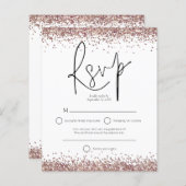 Budget Roos Gold Glitter Script Weduwschap RSVP (Voorkant / Achterkant)