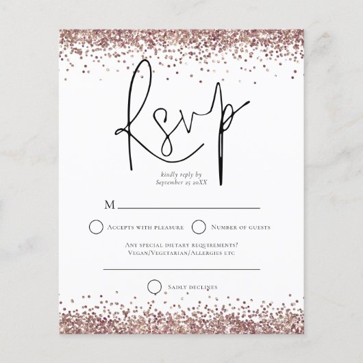 Budget Roos Gold Glitter Script Weduwschap RSVP (Voorkant)